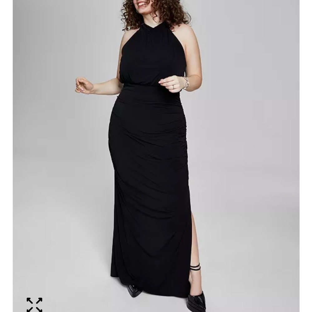 Emerald Sundae Black Halter Maxi Dress with Side Slit